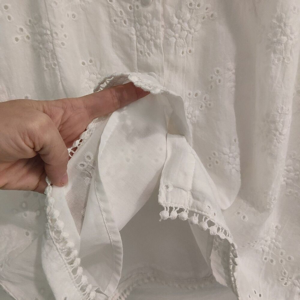 Sabo Skirt White Cotton Eyelet Broderie Mini Dress Cutout Tie Front Puff Sleeve - Picture 9 of 16